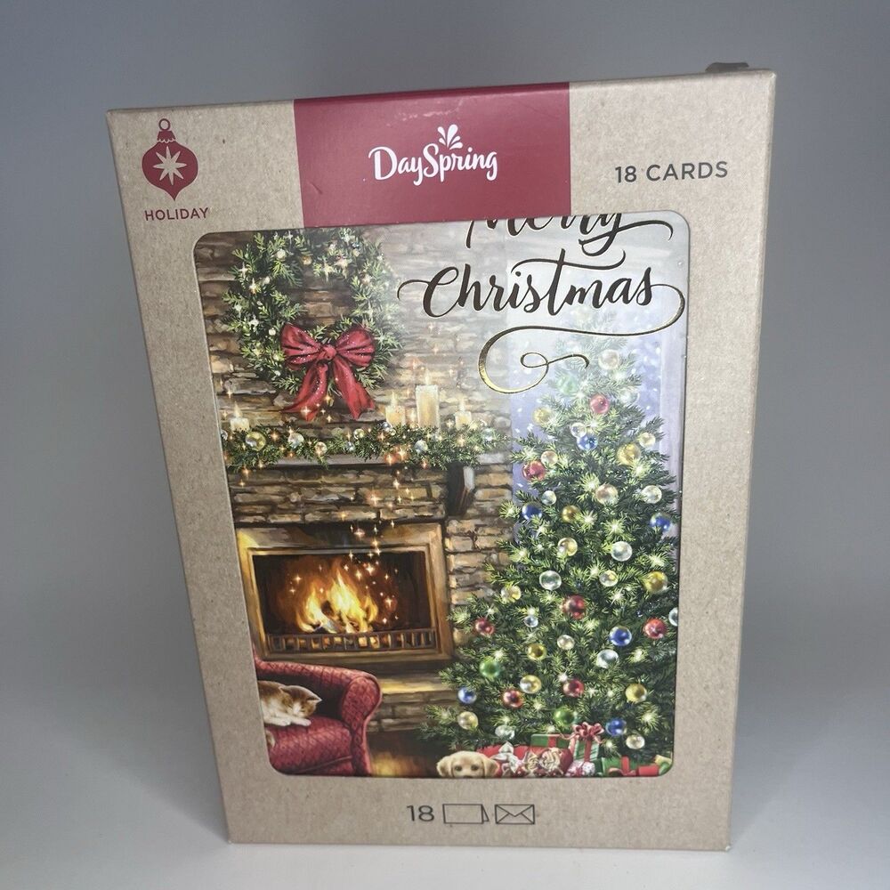 DaySpring Holiday Christmas Cards 18 Count Fireplace Tree Set Box New